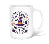 Tazza da caffè in ceramica con cappello da strega, pipistrelli fantasiosi, ragni, Halloween, novità, lavoro, tazza con manico, ideale per amicizia, famiglia, colleghi, insegnanti, personale innamorato