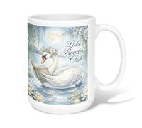 Tazza da caffè in ceramica con cigno e libro fantasioso con ninfee estate blu, novità tazza da tè con manico, ideale per amicizia, famiglia, colleghi, insegnanti, personale innamorato, 425,2 g