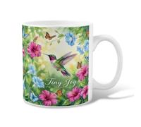 Tazza da caffè in ceramica con colibrì, fiori e farfalle, verde primavera, con manico, ideale per amicizia, famiglia, colleghi, insegnanti, personale innamorato, 325 ml