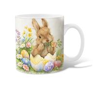 Tazza da caffè in ceramica con coniglietto, uovo fantasioso primaverile, fiore pasquale, giallo pastello, tazza da tè con manico, regalo per amicizia, famiglia, colleghi, insegnanti, personale