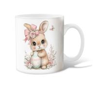 Tazza da caffè in ceramica con coniglietto, uovo fantasioso primaverile, fiore pasquale pesca, novità tazza per cioccolata calda con manico, regalo per amici, familiari, colleghi, insegnanti, coppie e