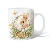 Tazza da caffè in ceramica con coniglio, cestino per uova primaverili, pasquale, pastello, novità da lavoro, con manico, regalo per amicizia, famiglia, colleghi, insegnanti, personale innamorato
