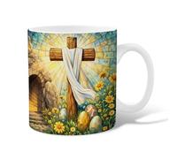 Tazza da caffè in ceramica con croce, fiori religiosi pasquali, uova di Pasqua gialle, tazza da tè con manico, regalo per amici, familiari, colleghi, insegnanti, coppie e dipendenti, 325 ml