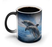 Tazza da caffè in ceramica con due delfini da 325 ml, sensibile al calore, magica tazza da caffè che cambia colore, tazza da tè per donne e uomini