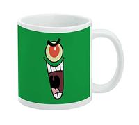Tazza da caffè in ceramica con faccia di plankon Spongebob, novità regalo per caffè, tè e bevande calde, 325 ml, bianco