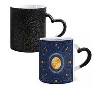 Tazza da caffè in ceramica con fasi lunari, sole zodiacali, astrologia mistica, tazza da caffè in vetro che cambia il calore, tazza da tè personalizzata, 325 ml, tazza a sublimazione per bevande calde
