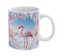 Tazza da caffè in ceramica con fenicottero invernale 3D, buco in un muro innevato, comoda da tenere in mano, regalo di compleanno per uomini, donne, mogli, mariti, figlie, amici