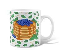 Tazza da caffè in ceramica con frittelle, fantasioso e giocoso mirtillo e sciroppo d'acero, con manico, ideale per amici, familiari, colleghi, amanti anziani, anziani, anziani, 325 ml