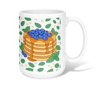 Tazza da caffè in ceramica con frittelle, fantasioso e giocoso mirtillo e sciroppo d'acero, verde estivo, novità per ufficio, tazza con manico, ideale per amici, familiari, colleghi, insegnanti