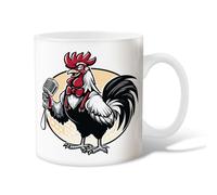 Tazza da caffè in ceramica con gallo, motivo cartone animato con microfono e papillon nessuno nero, novità da lavoro, tazza con manico, regalo per amici, familiari, colleghi, amanti, anziani, anziani