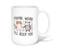 Tazza da caffè in ceramica con gatto, divertente e fantasioso, con cuori di opossumo nessuno bianco, novità per lavoro, tazza con manico, ideale per amici, familiari, amanti, anziani, colleghi, 425,2