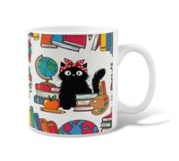 Tazza da caffè in ceramica con gatto, fantasioso globo ludico libri nessuno nero, novità tazza da tè con manico, ideale per amici, familiari, colleghi, amanti anziani, anziani, 325 ml