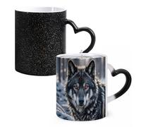 Tazza da caffè in ceramica con grande lupo nero con occhi rossi, tazza da caffè in vetro che cambia il calore, tazza da tè personalizzata, 325 ml, tazza a sublimazione per bevande calde e fredde, casa
