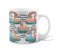 Tazza da caffè in ceramica con lama, divertente e fantasiosa con fiore arcobaleno primaverile, tazza da tè con manico, ideale per amicizia, famiglia, colleghi, insegnanti, personale innamorato, 325 ml