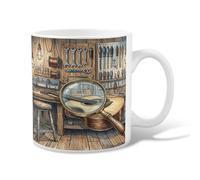 Tazza da caffè in ceramica con lente d'ingrandimento, stile rustico, vintage, con strumenti per chitarra, nessuna marrone, novità tazza con manico, ideale per amicizia, famiglia, colleghi, insegnanti