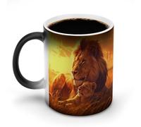 Tazza da caffè in ceramica con leone africano safari tramonto che cambia colore, sensibile al calore, con manico, regalo divertente, 325 ml