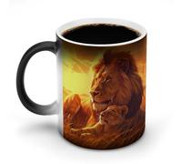 Tazza da caffè in ceramica con leone africano safari tramonto che cambia colore, sensibile al calore, con manico, regalo divertente, 325 ml