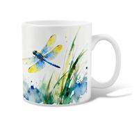 Tazza da caffè in ceramica con libellula, con manico in erba artistica e acquerello, ideale per amicizia, famiglia, colleghi, insegnanti, personale innamorato, 325 ml