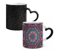 Tazza da caffè in ceramica con mandala psichedelico e psichedelico in stile bohémien, cambia il calore, tazza da tè personalizzata, 325 ml, sublimazione, per bevande calde e fredde, casa, ufficio