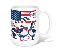 Tazza da caffè in ceramica con motivo a fuochi d'artificio per il 4 luglio, con manico, ideale per amici, familiari, amanti, anziani, colleghi, 425,2 g