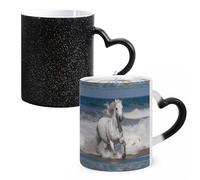 Tazza da caffè in ceramica con motivo cavallo bianco che corre sul mare, tazza da caffè in vetro che cambia il calore, tazza da tè personalizzata, 325 ml, tazza a sublimazione per bevande calde e