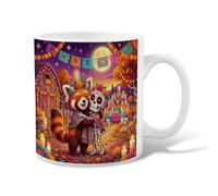 Tazza da caffè in ceramica con panda rosso e teschio di zucchero, 325 ml | Scheletro di teschio di zucchero, tazza per bere, fiori di calendula, striscioni Papel Picado, altare a lume di candela