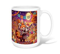 Tazza da caffè in ceramica con panda rosso e teschio di zucchero, 450 ml | Scheletro di teschio di zucchero, tazza per bere, fiori di calendula, striscioni Papel Picado, altare a lume di candela