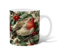 Tazza da caffè in ceramica con pettirosso, stile vintage, con agrifoglio, bacche di agrifoglio, idea regalo per amici, familiari, colleghi, amanti, anziani, anziani, 425,2 g