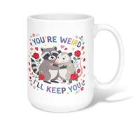 Tazza da caffè in ceramica con procione, divertente e fantasiosa, con rose, senza pastello, con manico, ideale per amicizia, famiglia, colleghi, insegnanti, personale innamorato, 425,2 g