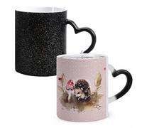 Tazza da caffè in ceramica con riccio dipinto ad acquerello, tazza da caffè in vetro che cambia il calore, tazza da tè personalizzata, 325 ml, tazza a sublimazione per bevande calde e fredde, casa