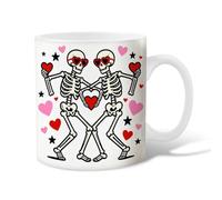 Tazza da caffè in ceramica con scheletri, motivo cuori e stelle, colore rosso, idea regalo per amici, familiari, colleghi, insegnanti, coppie, dipendenti, 325 ml