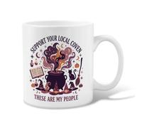 Tazza da caffè in ceramica con scritta "Witchy Coven Calderone", 325 ml | Estetica strega, tazza da tè, motivo libro degli incantesimi mistico, accenti di zucche autunnali, citazione fantasiosa della