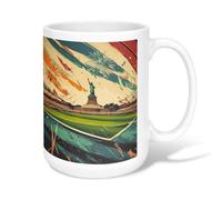 Tazza da caffè in ceramica con statua, celebrativa artistica con fuochi d'artificio e stadio, tazza da tè verde con manico, ideale per amicizia, famiglia, colleghi, insegnanti, personale innamorato
