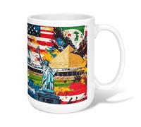 Tazza da caffè in ceramica con statua della libertà, con aquila e piramide artistica culturale, con manico, ideale per amicizia, famiglia, colleghi, insegnanti, personale innamorato, 425,2 g