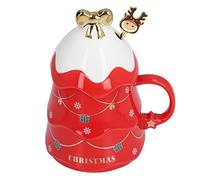 Tazza da caffè in Ceramica con Tazza da Latte in Ceramica da 500 Ml, da tè con Coperchio, da tè Liscia Al Tocco per Bere Ogni Giorno nel Pomeriggio Bianco (Cucchiaio rosso per mescolare con