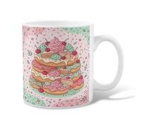 Tazza da caffè in ceramica con torta, fantasiosa e giocosa con ciliegie spruzzate estive alla pesca, tazza con manico, ideale per amici, familiari, colleghi, amanti anziani, anziani, 325 ml