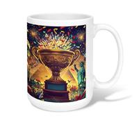 Tazza da caffè in ceramica con trofeo, per celebrare i fuochi d'artificio e la statua della libertà, con manico, ideale per amicizia, famiglia, colleghi, personale, insegnanti, 425,2 g