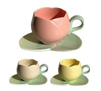 Tazza da caffè in ceramica con tulipano con sottobicchiere, tazza con linguaggio dei fiori, ideale come regalo per lei, superficie liscia resistente al calore, tazza da tè e caffè per godersi il tempo