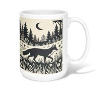 Tazza da caffè in ceramica con volpe, sagoma di alberi e luna autunnale, con manico, ideale per amicizia, famiglia, colleghi, insegnanti, personale innamorato, 425,2 g