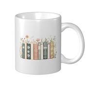 Tazza da caffè in ceramica da 11 once con fiori e libri, può essere bevuta calda e fredda a lungo, colori vivaci, tazze da caffè in ceramica per donne, affascinante opera d'arte per gli amanti della l