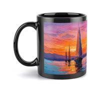 Tazza da caffè in ceramica da 11 once, dipinto a olio Ember Waves, regalo per vacanze, matrimoni, feste, eccellente per uso domestico e in ufficio.