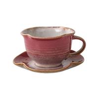 Tazza da caffè in ceramica da 220 ml, set di tazze da tè vintage con piattino, tazza da latte creativa con manico Piatto da tè pomeridiano realizzato a mano for la casa, la cucina(Red)