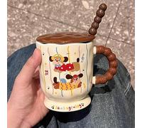 Tazza da Caffè in Ceramica da 400 Ml per Tè e Caffè, Tazza a Forma di Cucciolo Coperchio e Cucchiaio, Grazioso Bicchiere da Viaggio per Bevande Calde e Fredde, Goditi la Mattinata(Red)