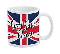 Tazza da caffè in ceramica della Regina Elisabetta II God Save the Queen, novità regalo per caffè, tè e bevande calde, 325 ml, bianca