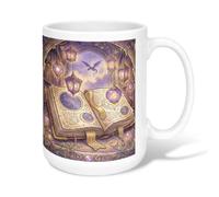 Tazza da caffè in ceramica, fantasiosa, lanterna fantasiosa, stella, autunno, viola, tazza da tè con manico, ideale per amicizia, famiglia, colleghi, personale, insegnanti, 450 ml