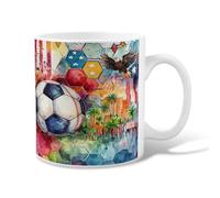 Tazza da caffè in ceramica, motivo palla da calcio, con aquila colorata e palme, colore blu, con manico, ideale per amici, familiari, colleghi, insegnanti, coppie, dipendenti, 325 ml