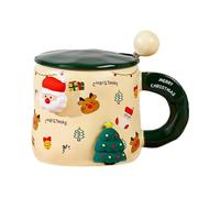 Tazza da caffè in Ceramica Natalizia, Tazza da caffè in Ceramica con Orso Pupazzo di Neve E Renna da 400 Ml, Tazze Natalizie con Coperchio Cucchiaio, Tazza da caffè Magnetica Festiva, Tazze Natalizie