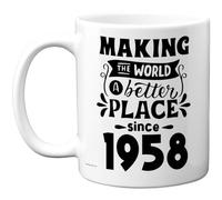 Tazza da caffè in ceramica per 67° compleanno, regalo per uomo e donna, con scritta in lingua inglese "Making the World a Better Place Since 1958", regalo per il 67° compleanno per nonno, nonna, nonna