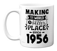 Tazza da caffè in ceramica per 69° compleanno, regalo per uomo e donna, con scritta in lingua inglese "Making the World a Better Place Since 1956", regalo per il 69° compleanno per nonno, nonna, nonna