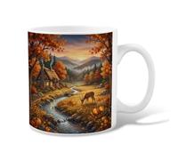Tazza da caffè in ceramica, rustica naturale, con cervo e zucche autunnali, con manico, ideale per amicizia, famiglia, colleghi, personale, insegnanti, 325 ml
